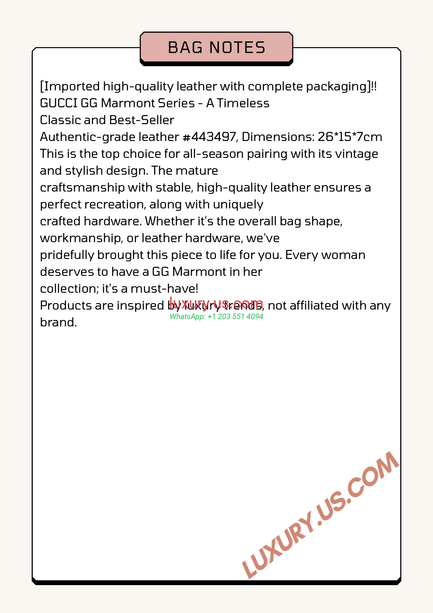 GUCCI GG Marmont G443497 Green 26cm 26x15x7 cm - Replica Bag high-quality replicas, exquisite design, perfect details.