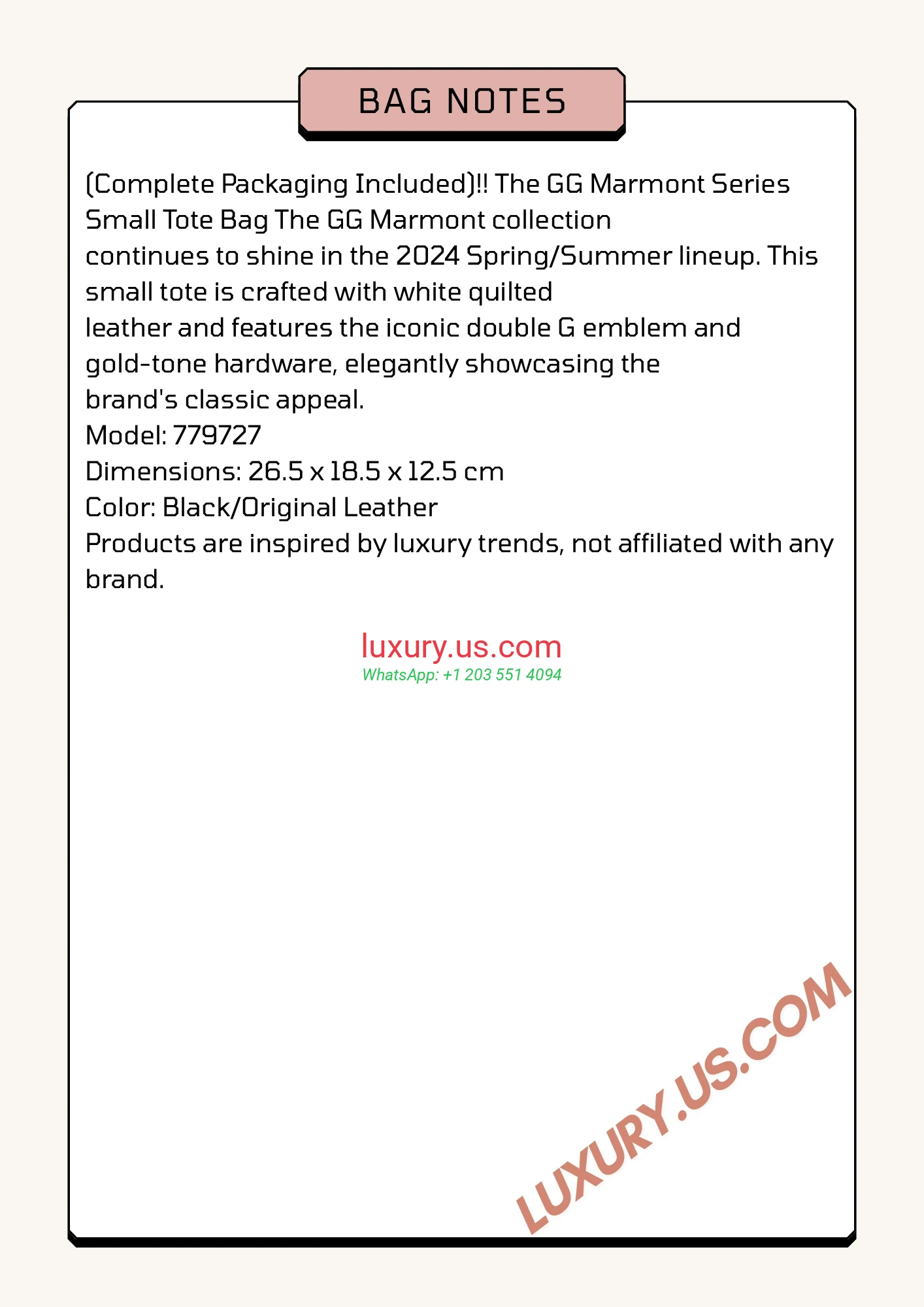 GUCCI GG Marmont G779727 Black 26.5cm 26.5 x 18.5 x 12.5 cm Black/Original Leather - Replica Bag high-quality replicas, exquisite design, perfect details.
