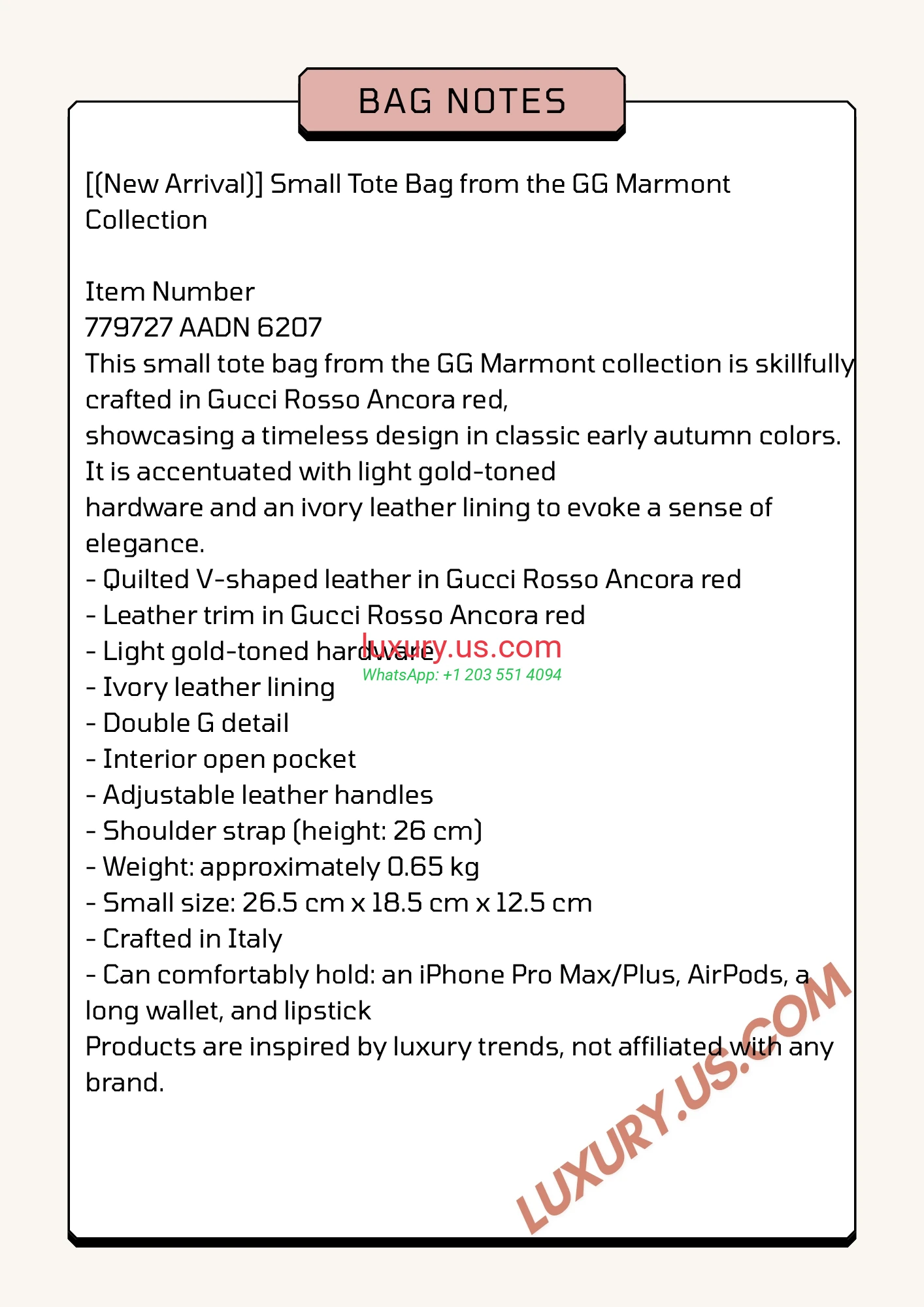 GUCCI GG Marmont G779727 Red 26.5 26.5x18.5x12.5 cm Gucci Rosso Ancora red - Replica Bag high-quality replicas, exquisite design, perfect details.