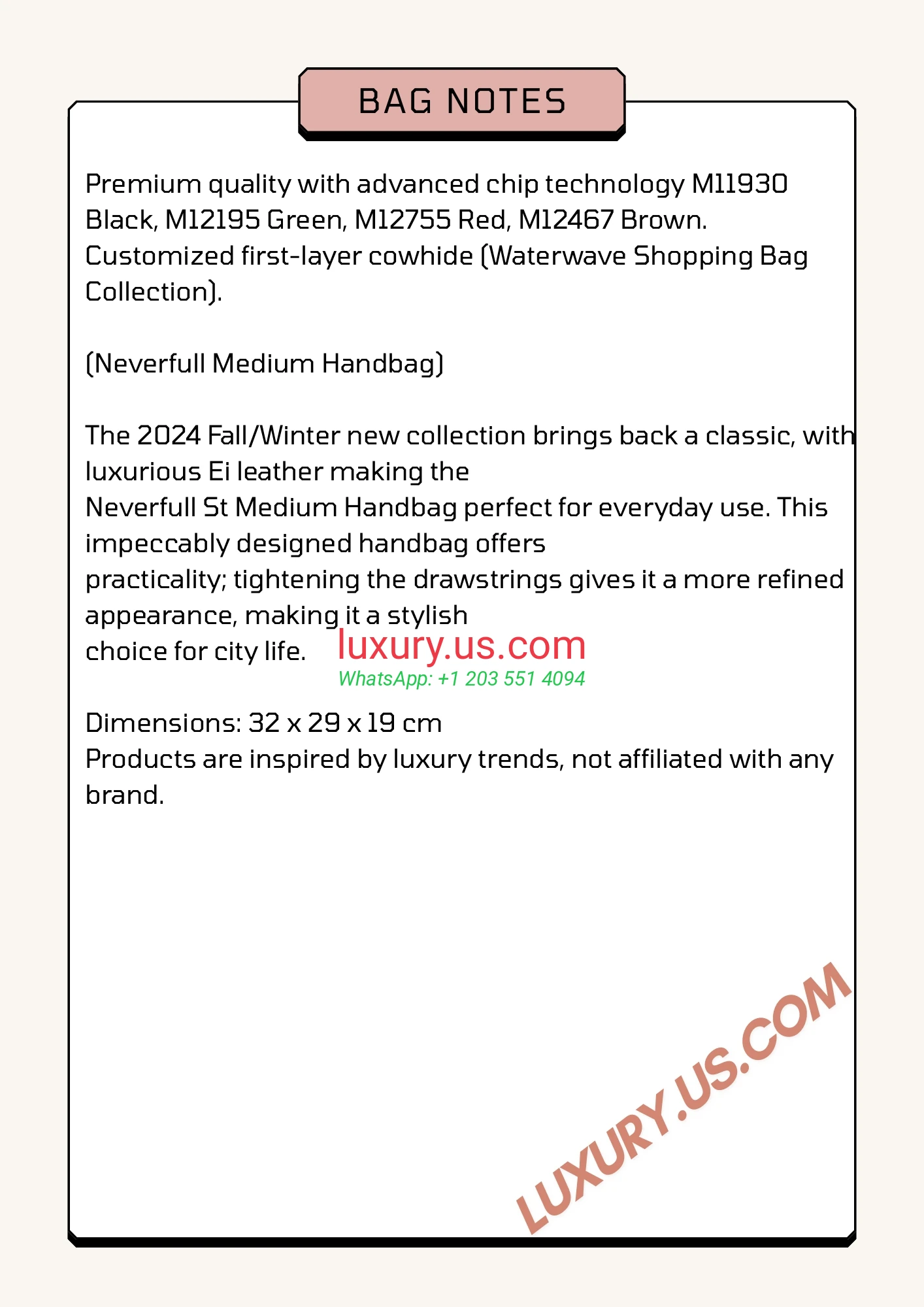 LOUISVUITTON Neverfull M11930 32 x 29 x 19 cm Black, Green, Red, Brown - Replica Bag high-quality replicas, exquisite design, perfect details.