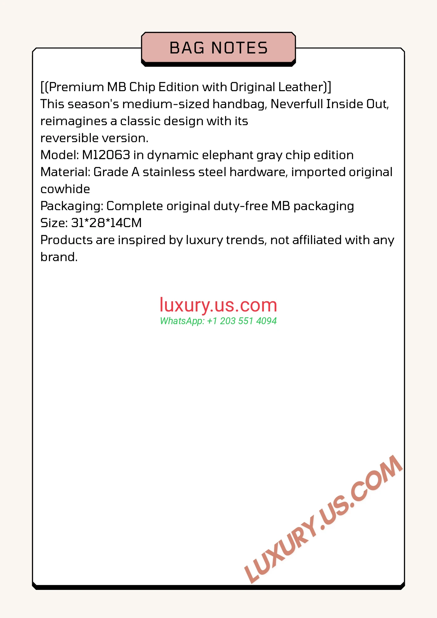 LOUISVUITTON Neverfull M12063 31x28x14 cm elephant gray - Replica Bag high-quality replicas, exquisite design, perfect details. LOUISVUITTON Neverfull M12063 31x28x14 cm elephant gray - Replica Bag high-quality replicas, exquisite design, perfect details.