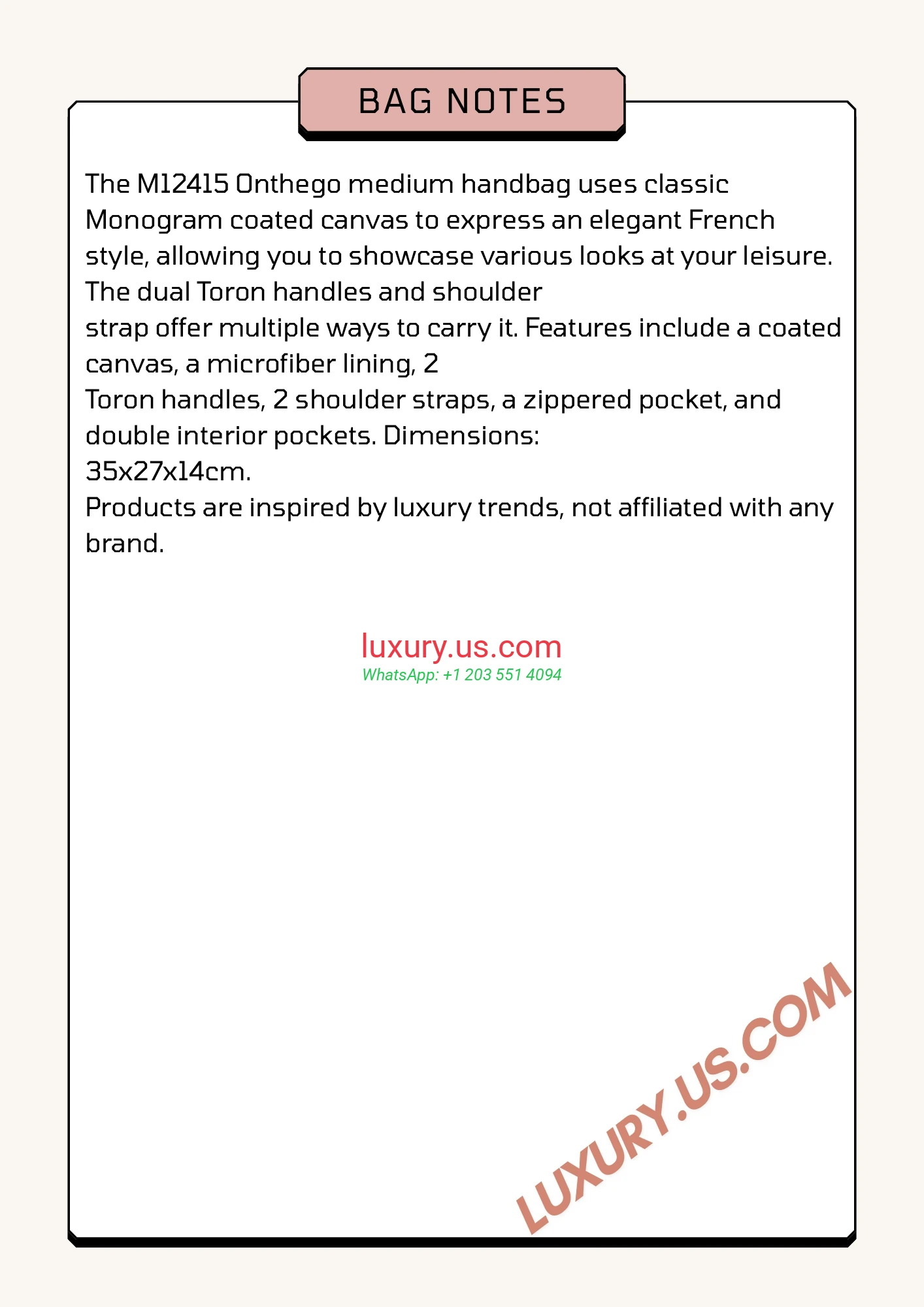 LOUISVUITTON OnTheGo M12415 35x27x14 cm - Replica Bag high-quality replicas, exquisite design, perfect details.