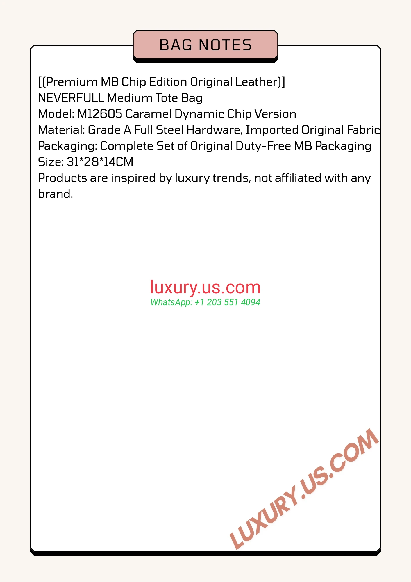 LOUISVUITTON Neverfull M12605 31x28x14 cm Caramel - Replica Bag high-quality replicas, exquisite design, perfect details.