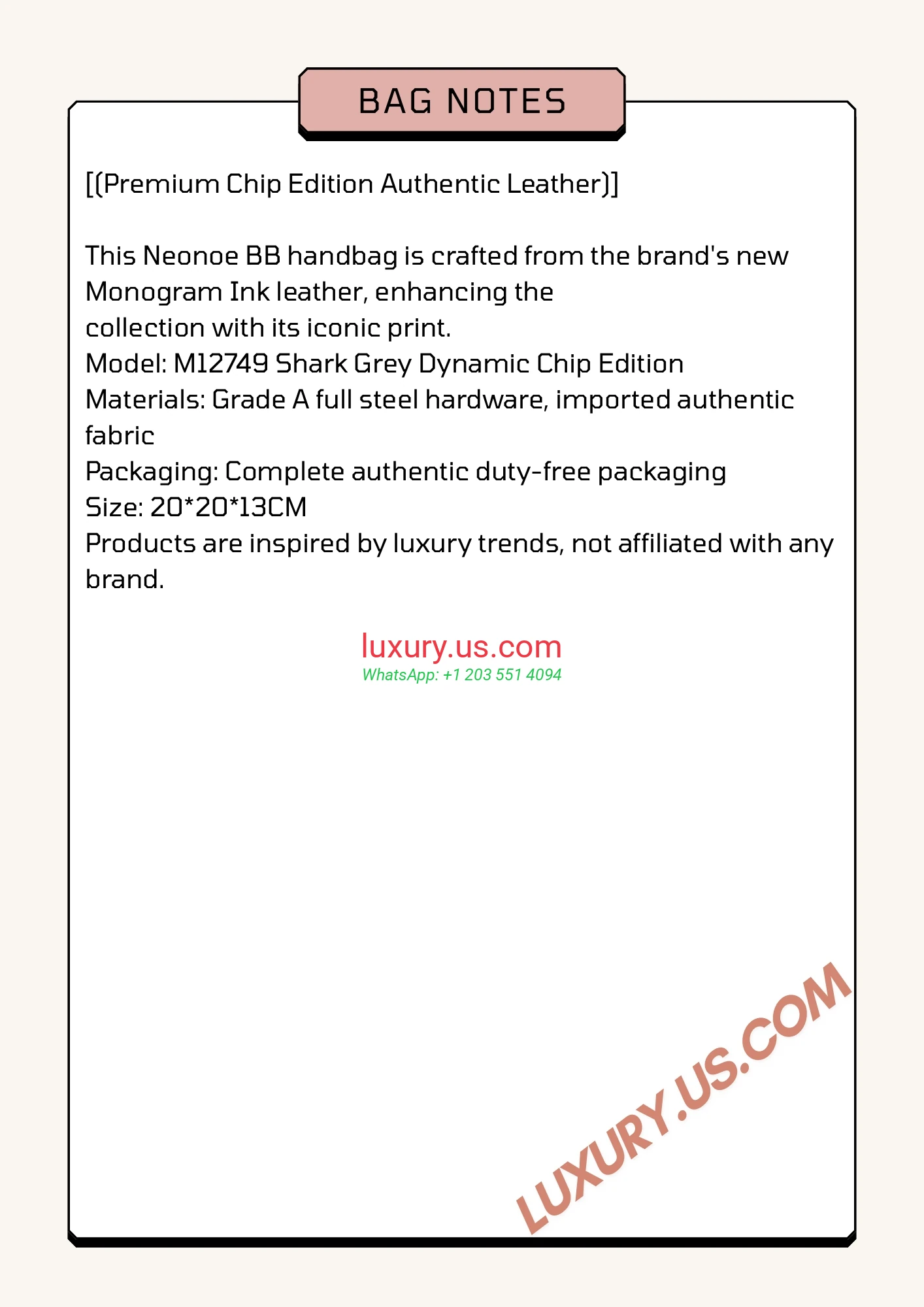 LOUISVUITTON Noé M12749 20x20x13 cm Shark Grey - Replica Bag high-quality replicas, exquisite design, perfect details.