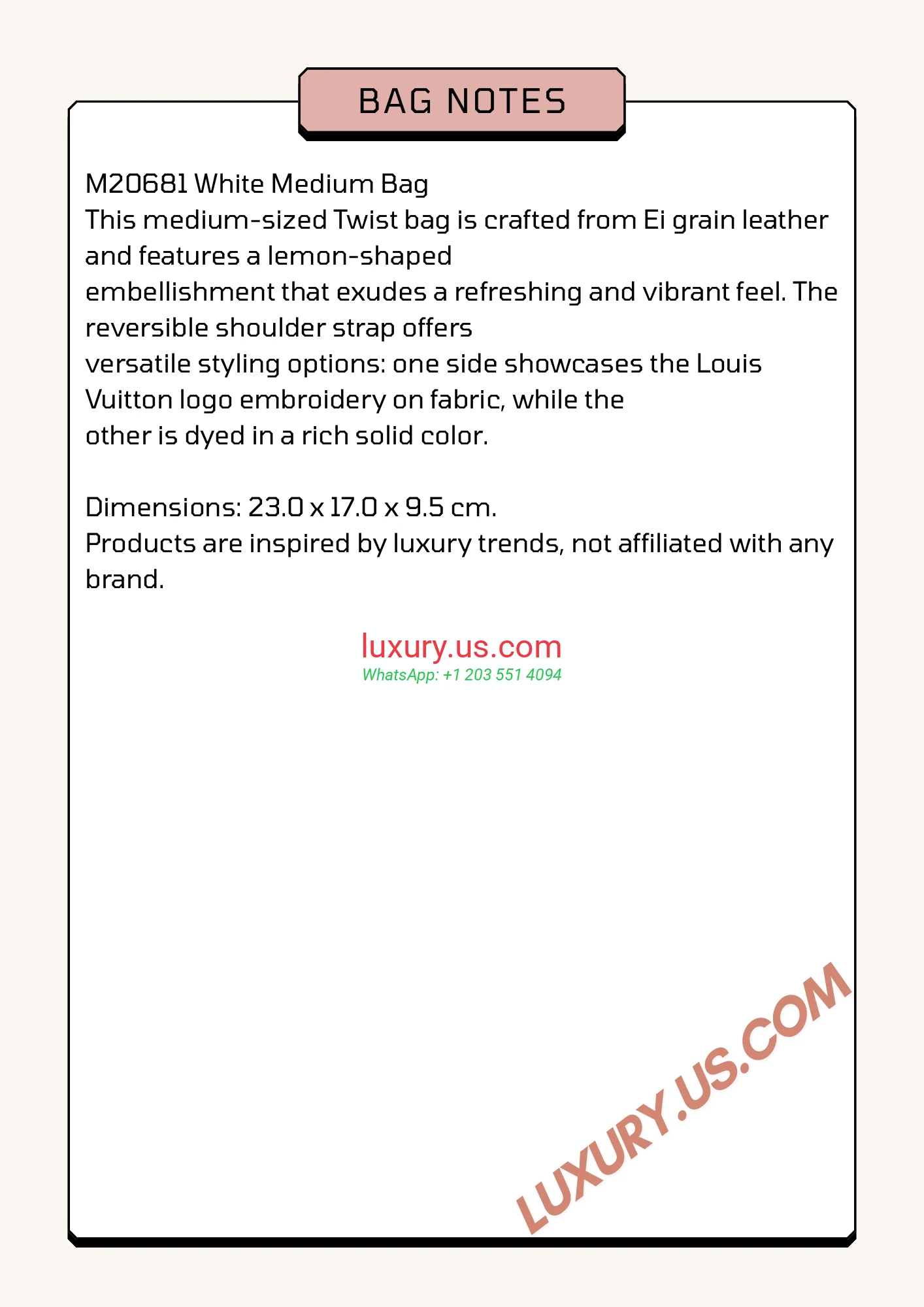 Louis Vuitton Twist M20681 23.0x17.0x9.5 cm White - Replica Bag high-quality replicas, exquisite design, perfect details.