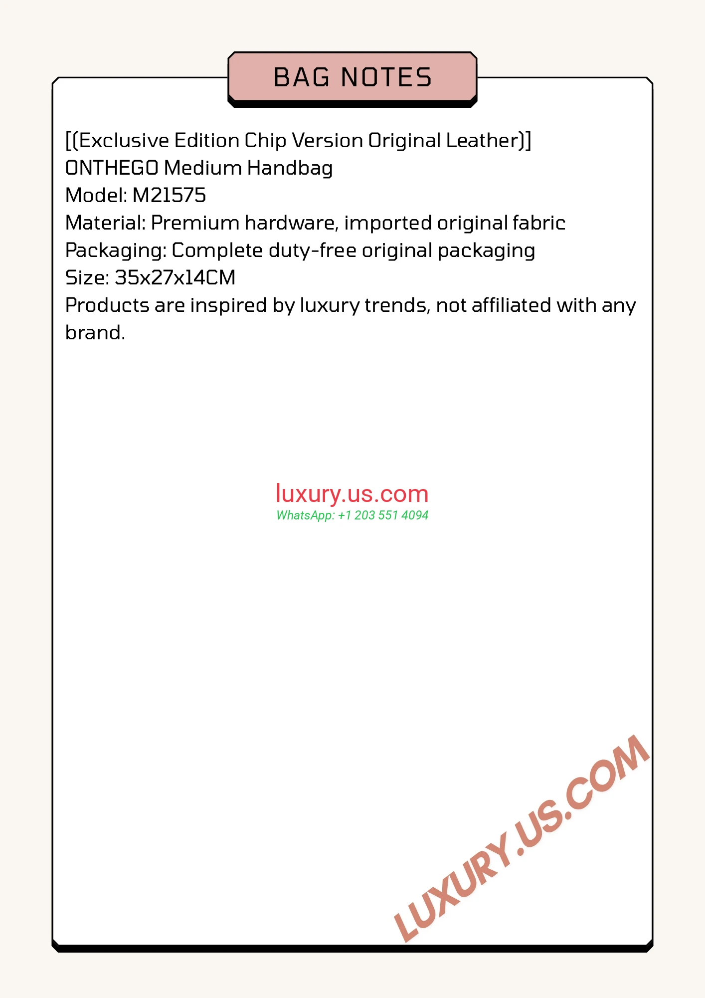 LOUISVUITTON OnTheGo M21575 35x27x14cm - Replica Bag high-quality replicas, exquisite design, perfect details.