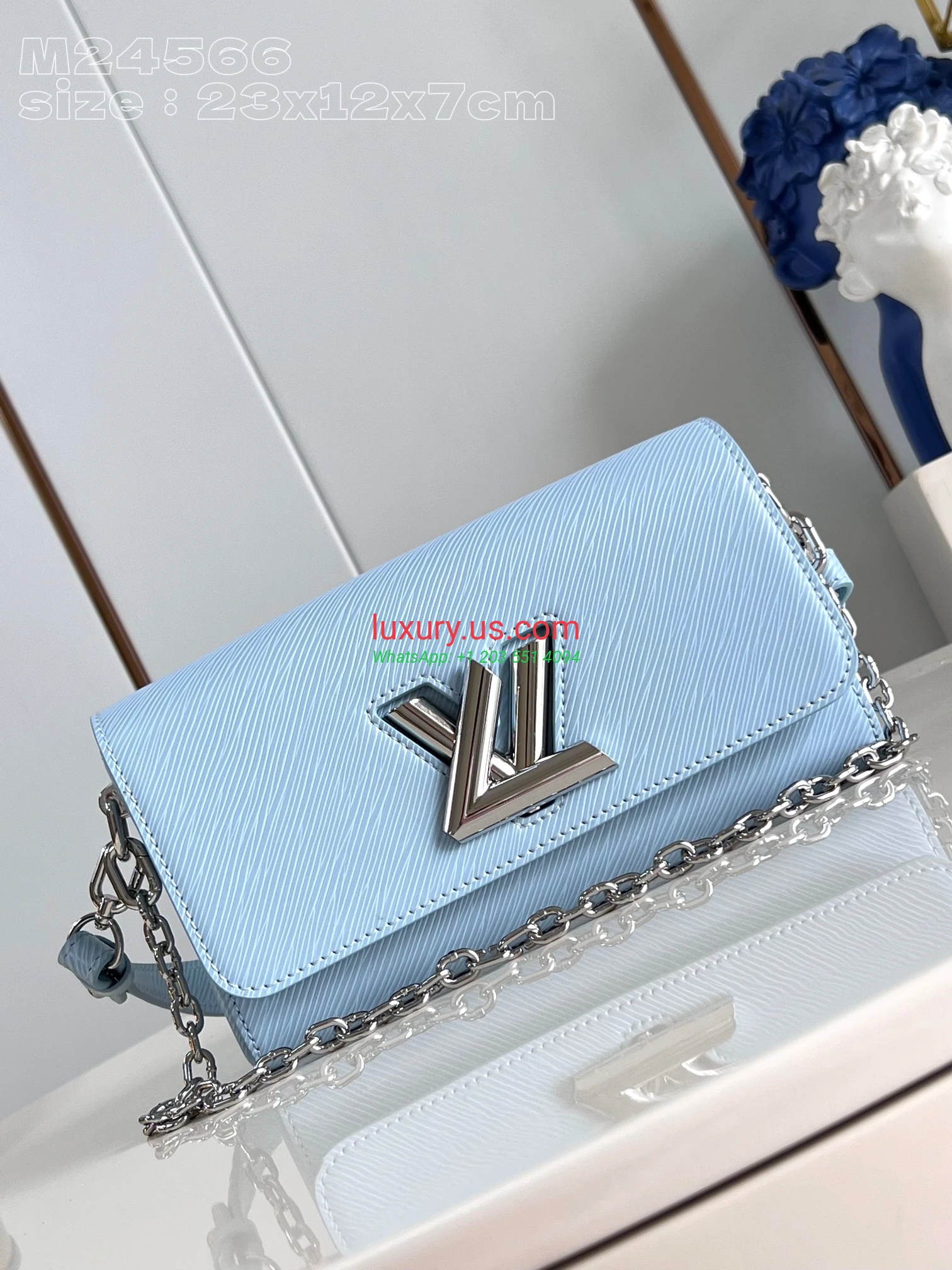 Louis Vuitton Twist M24566 23.5x12x7 cm Sky Blue - Replica Bag high-quality replicas, exquisite design, perfect details. Louis Vuitton Twist M24566 23.5x12x7 cm Sky Blue - Replica Bag high-quality replicas, exquisite design, perfect details.