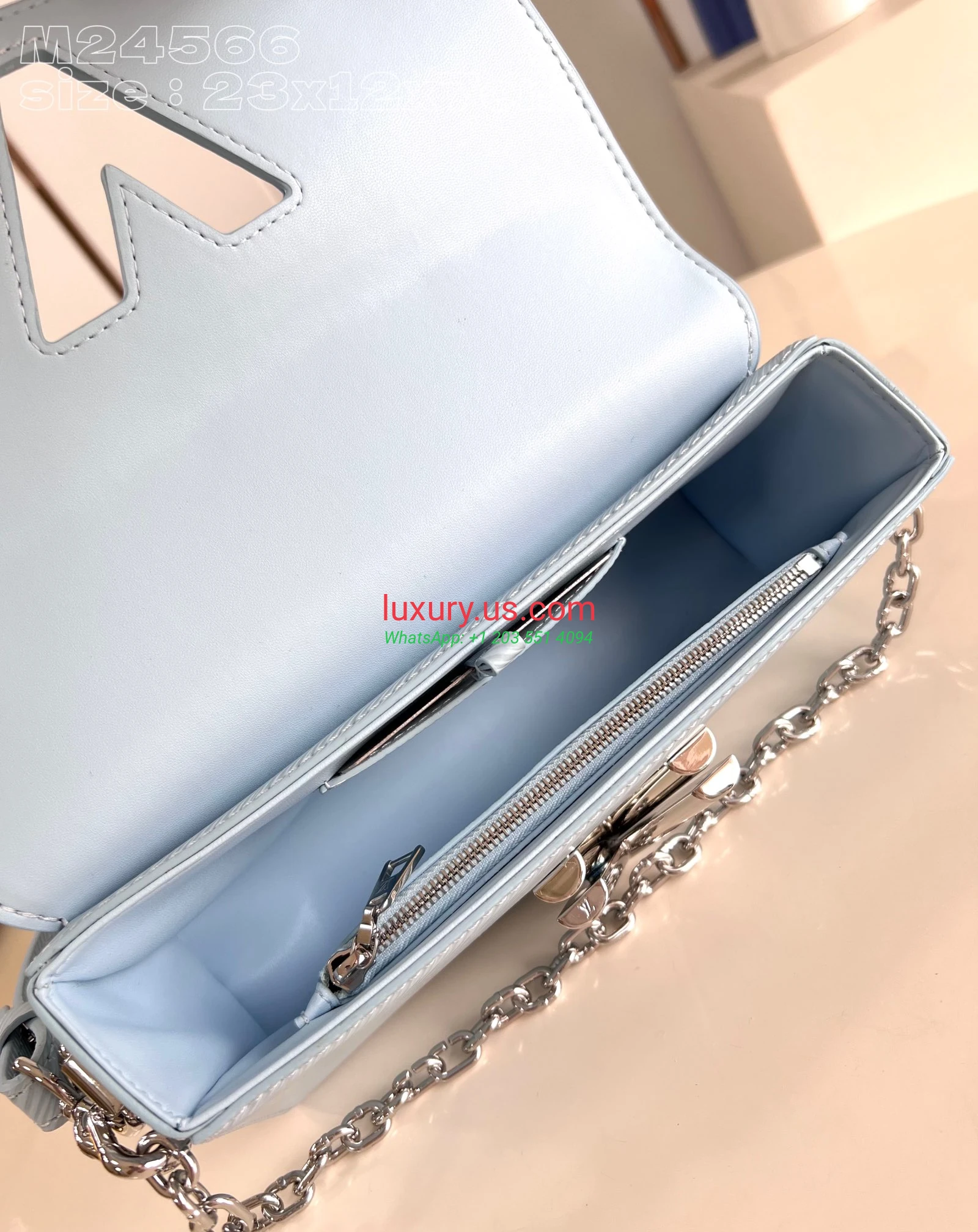 Louis Vuitton Twist M24566 23.5x12x7 cm Sky Blue - Replica Bag high-quality replicas, exquisite design, perfect details. Louis Vuitton Twist M24566 23.5x12x7 cm Sky Blue - Replica Bag high-quality replicas, exquisite design, perfect details.
