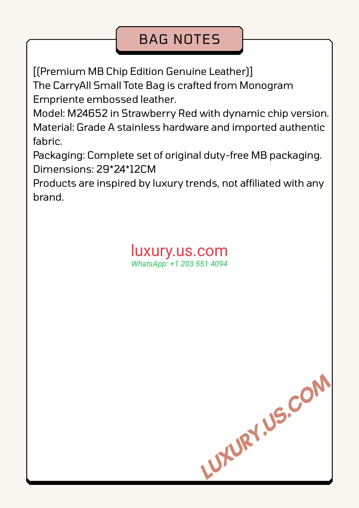 LOUISVUITTON CarryAll M24652 29x24x12 cm Strawberry Red - Replica Bag high-quality replicas, exquisite design, perfect details. LOUISVUITTON CarryAll M24652 29x24x12 cm Strawberry Red - Replica Bag high-quality replicas, exquisite design, perfect details.