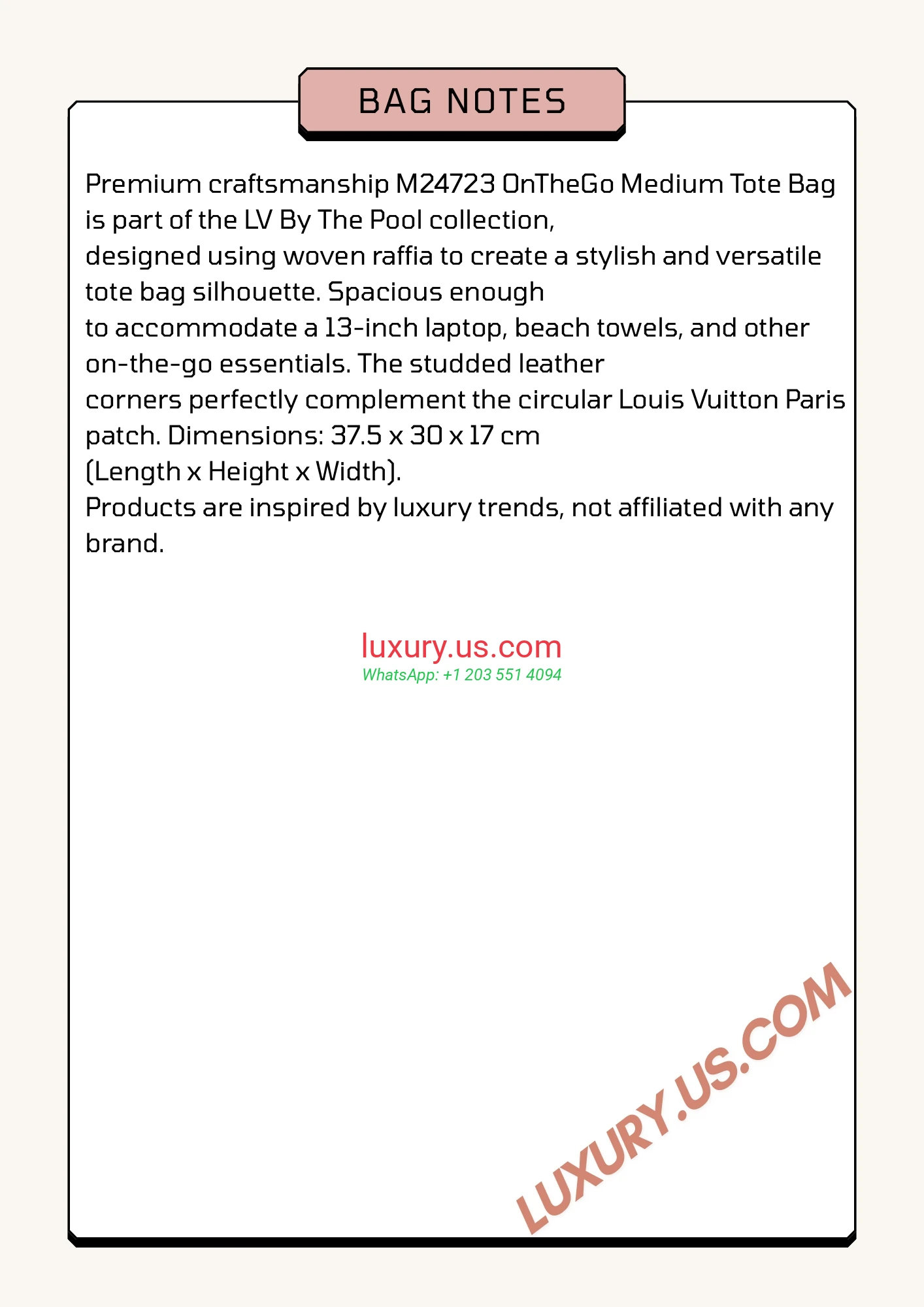 LOUISVUITTON OnTheGo M24723 37.5x30x17 cm - Replica Bag high-quality replicas, exquisite design, perfect details.
