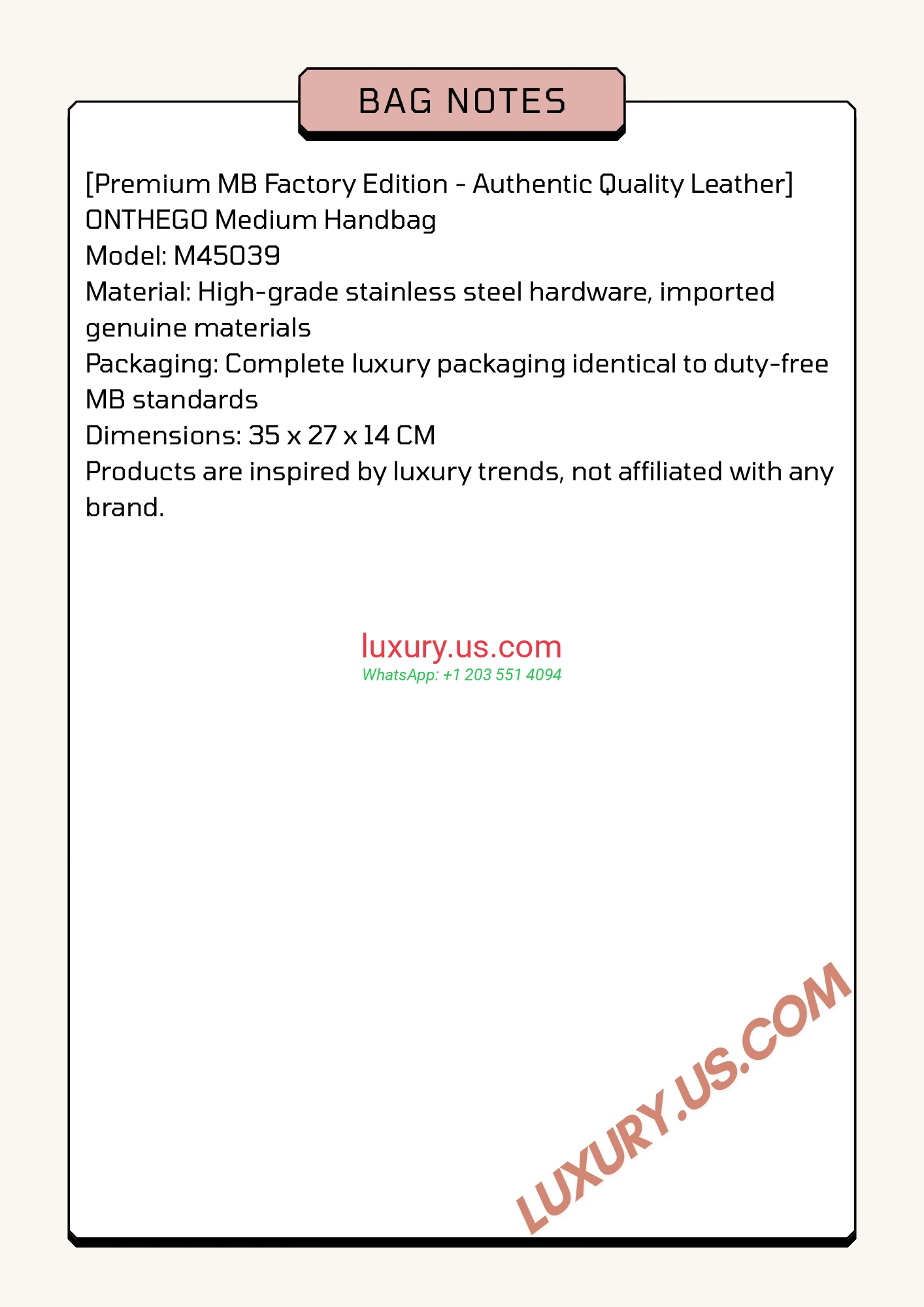 LOUISVUITTON OnTheGo M45039 35x27x14 cm - Replica Bag high-quality replicas, exquisite design, perfect details.