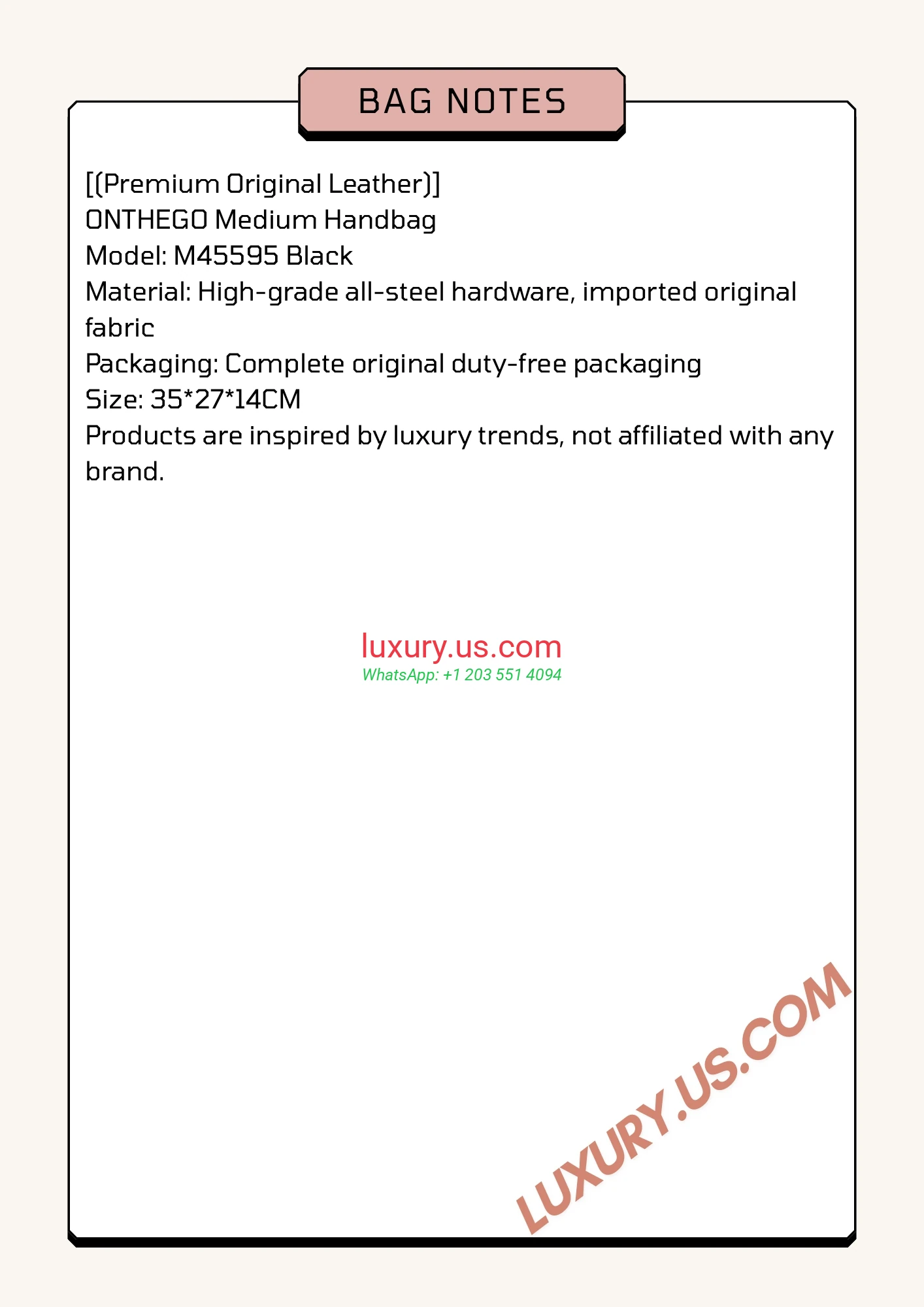 LOUISVUITTON OnTheGo M45595 35x27x14 cm Black - Replica Bag high-quality replicas, exquisite design, perfect details. LOUISVUITTON OnTheGo M45595 35x27x14 cm Black - Replica Bag high-quality replicas, exquisite design, perfect details.