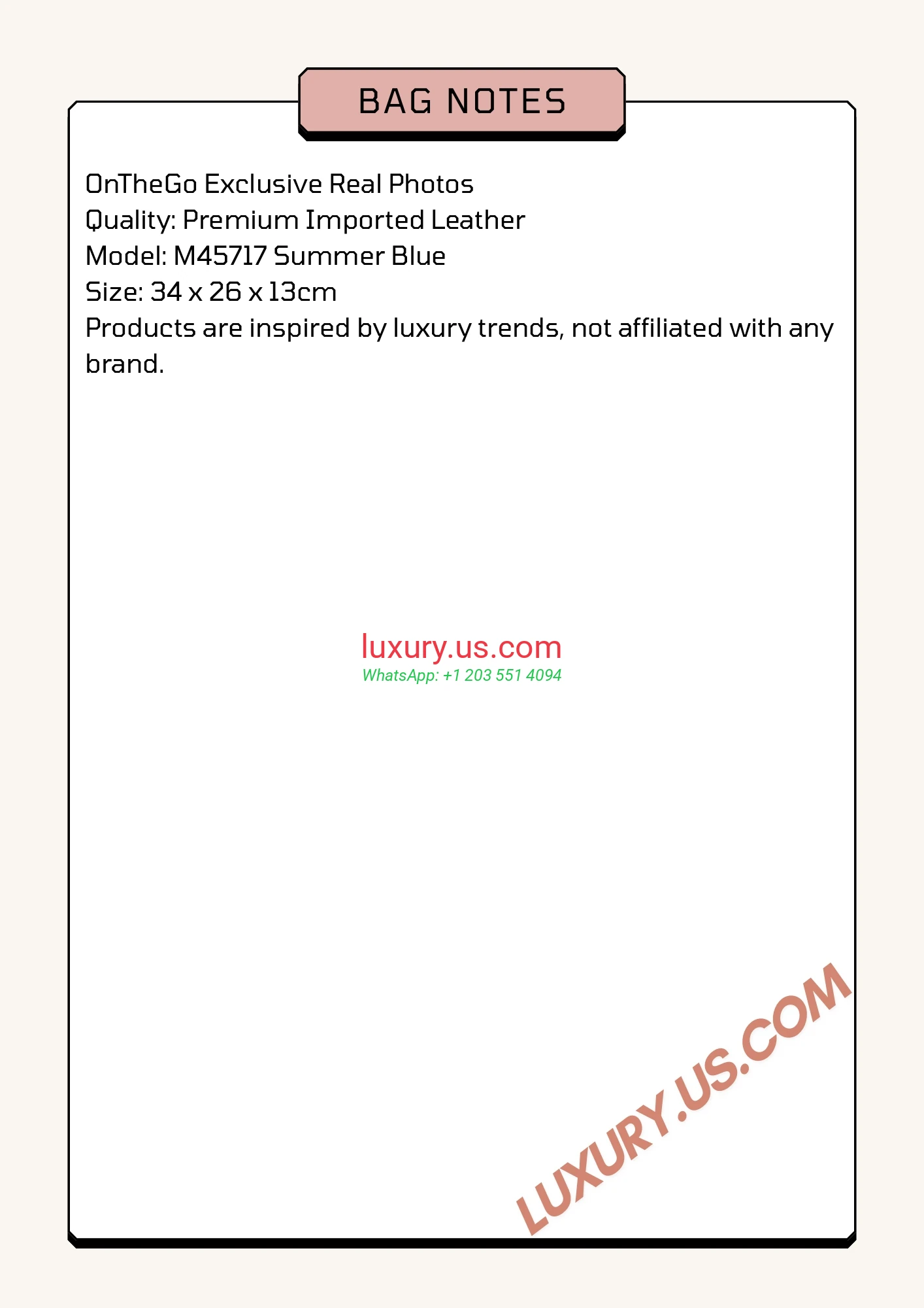 LOUISVUITTON OnTheGo M45717 34x26x13 cm Summer Blue - Replica Bag high-quality replicas, exquisite design, perfect details.