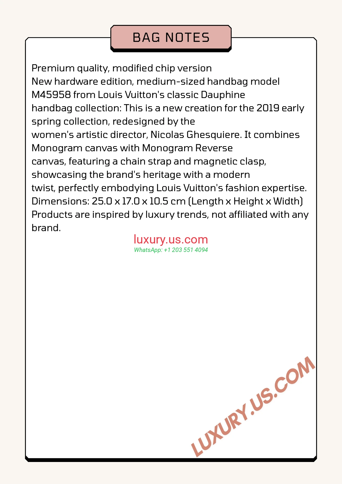 LOUISVUITTON Dauphine M45958 25.0 x 17.0 x 10.5 cm - Replica Bag high-quality replicas, exquisite design, perfect details.