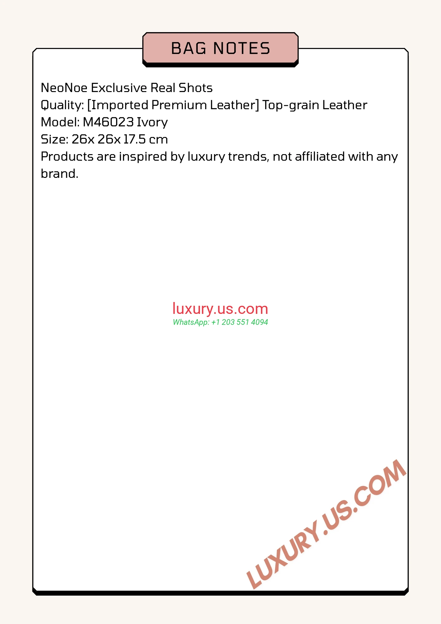LOUISVUITTON Noé M46023 26x26x17.5 cm Ivory - Replica Bag high-quality replicas, exquisite design, perfect details.