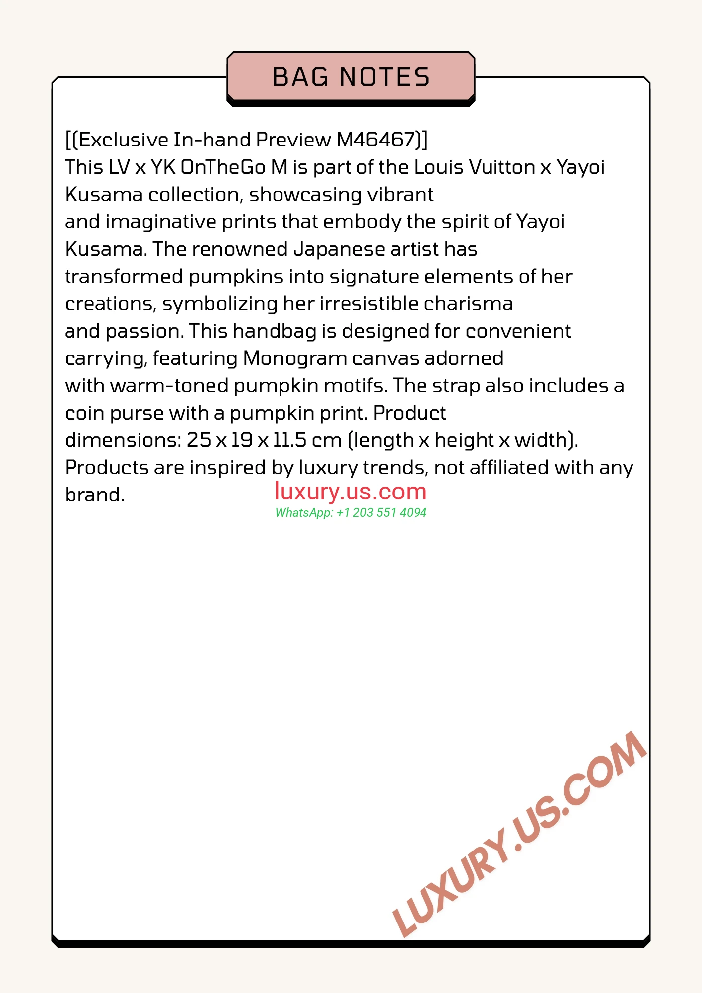 LOUISVUITTON OnTheGo M46467 25x19x11.5 cm - Replica Bag high-quality replicas, exquisite design, perfect details.