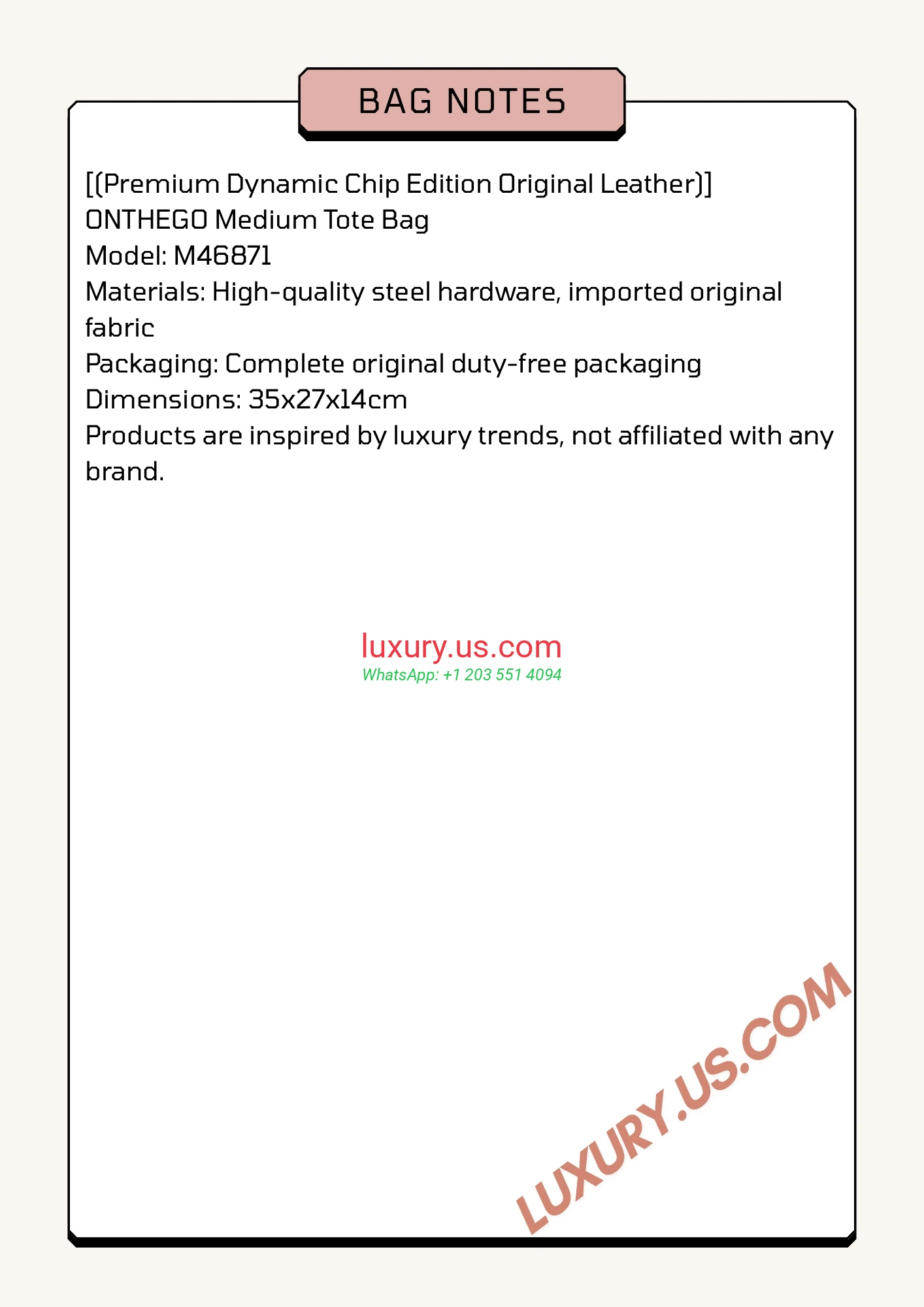 LOUISVUITTON OnTheGo M46871 35x27x14 cm - Replica Bag high-quality replicas, exquisite design, perfect details.