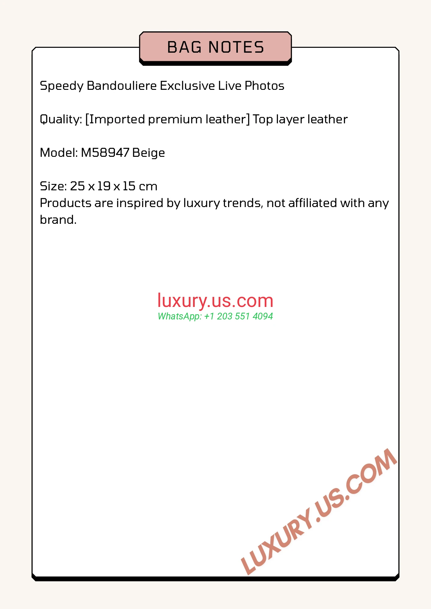 LOUISVUITTON Speedy M59273 25x19x15 cm Beige - Replica Bag high-quality replicas, exquisite design, perfect details. LOUISVUITTON Speedy M59273 25x19x15 cm Beige - Replica Bag high-quality replicas, exquisite design, perfect details.