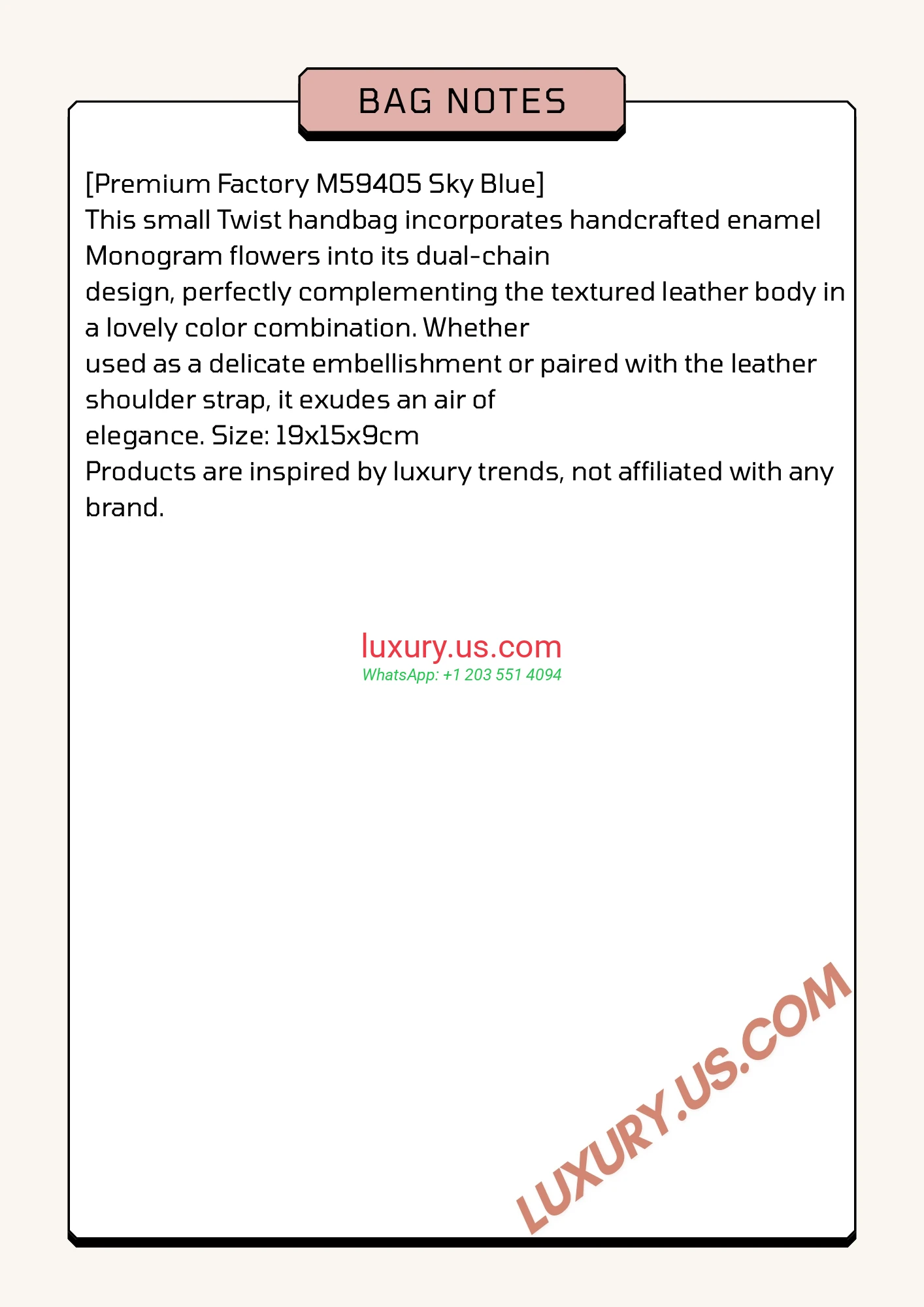 Louis Vuitton Twist M59405 19x15x9 cm Sky Blue - Replica Bag high-quality replicas, exquisite design, perfect details.