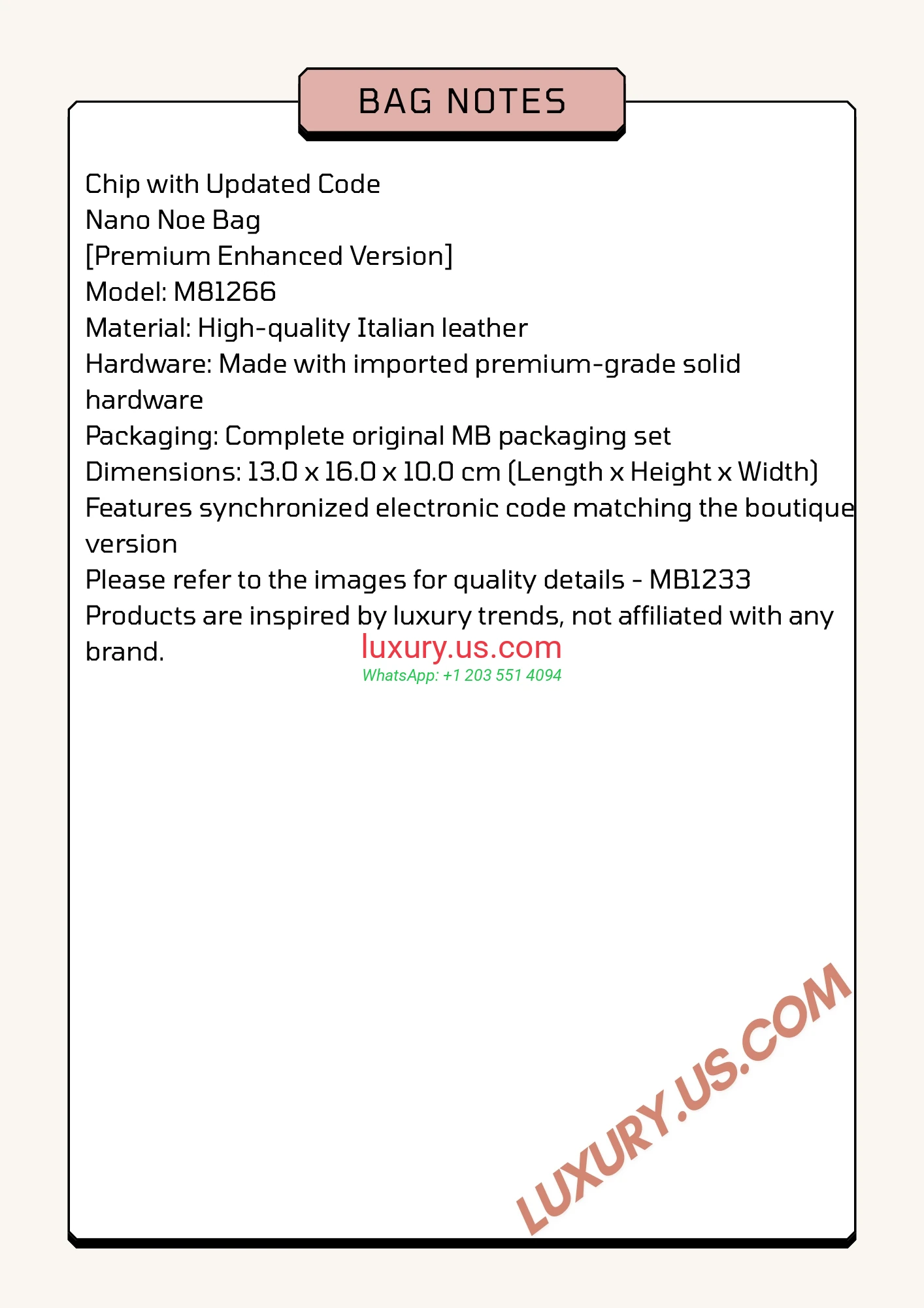 LOUISVUITTON Noé M81266 Plus 13x16x10 cm - Replica Bag high-quality replicas, exquisite design, perfect details.
