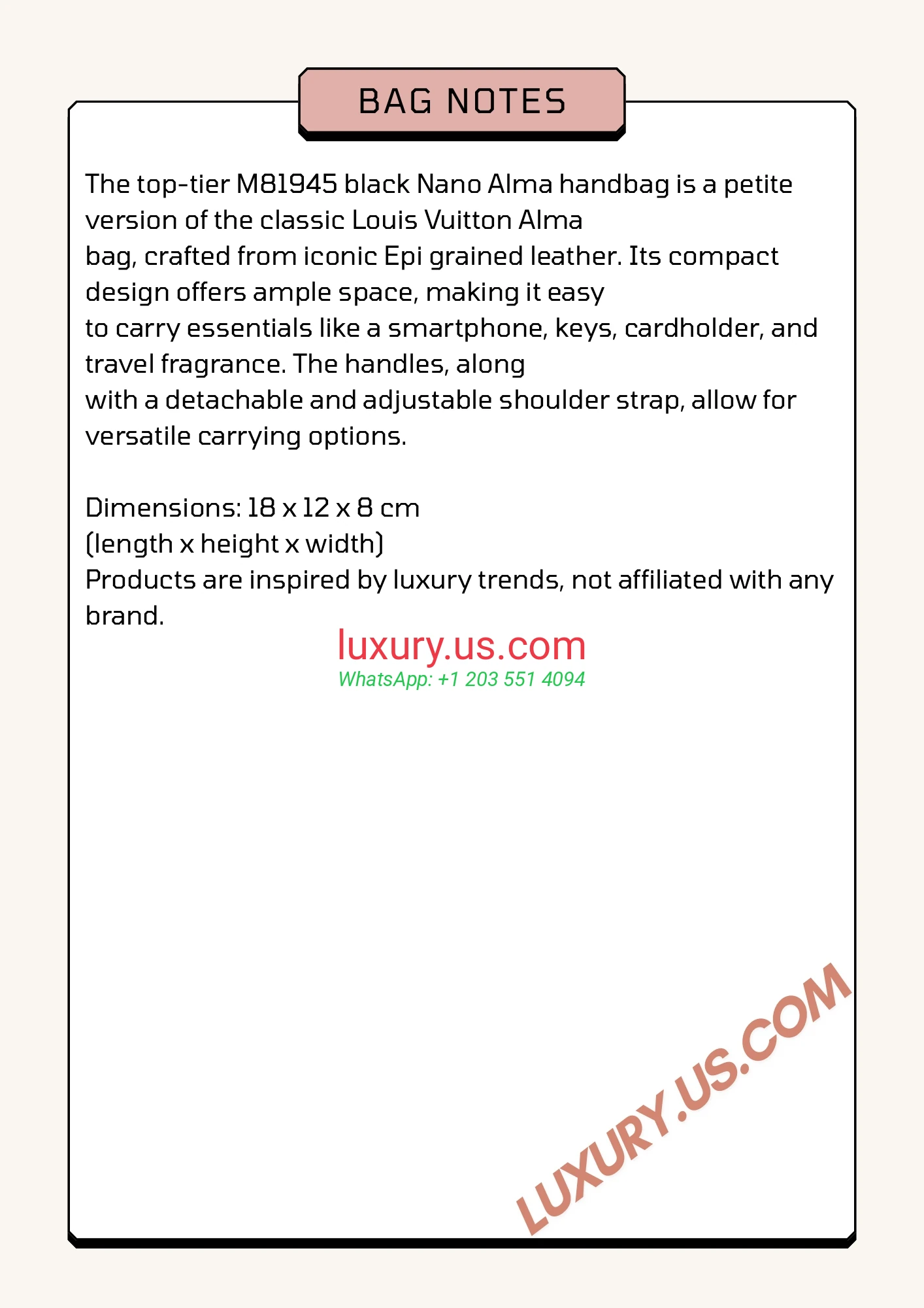 Louis Vuitton Alma M81945 18x12x8 cm black - Replica Bag high-quality replicas, exquisite design, perfect details.